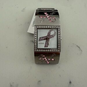 Guess Silver and Pink Crystal Embellished Watch